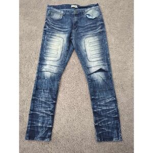 Blue Cult Denim Jeans Mens 34 Blue Denim Distressed Moto Biker Streetwear